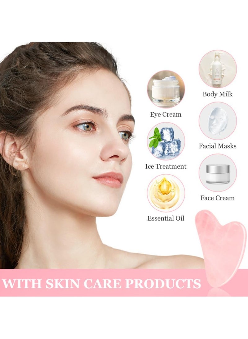 Loquat Scraping Facial Tools And Jade Roller Set Suitable For Facial Scraping Tools For Skin Care Scraping Stone Set Reduces Swelling And Improves Wrinkles Self Care Gift, Pink - Image 3
