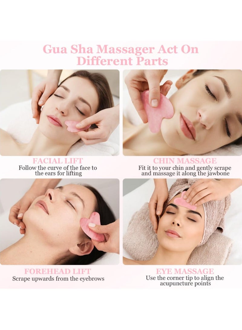 Loquat Scraping Facial Tools And Jade Roller Set Suitable For Facial Scraping Tools For Skin Care Scraping Stone Set Reduces Swelling And Improves Wrinkles Self Care Gift, Pink - Image 4