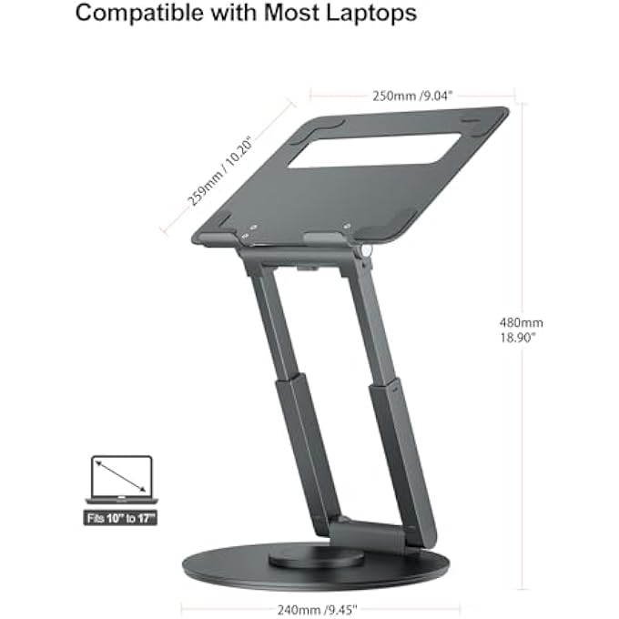 TOUNEE TELESCOPIC LAPTOP STAND FOR DESK WITH 360Â° SWIVEL BASE, SIT TO STAND, HEIGHT ADJUSTABLE, PORTABLE RISER HOLDER FOR GOOD POSTURE, COMPATIBLE WITH MACBOOK PRO, ALL LAPTOPS 10-17" - Image 3