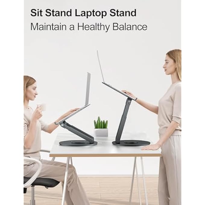 TOUNEE TELESCOPIC LAPTOP STAND FOR DESK WITH 360Â° SWIVEL BASE, SIT TO STAND, HEIGHT ADJUSTABLE, PORTABLE RISER HOLDER FOR GOOD POSTURE, COMPATIBLE WITH MACBOOK PRO, ALL LAPTOPS 10-17" - Image 2