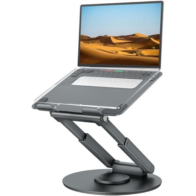 TOUNEE TELESCOPIC LAPTOP STAND FOR DESK WITH 360Â° SWIVEL BASE, SIT TO STAND, HEIGHT ADJUSTABLE, PORTABLE RISER HOLDER FOR GOOD POSTURE, COMPATIBLE WITH MACBOOK PRO, ALL LAPTOPS 10-17" - Image 1