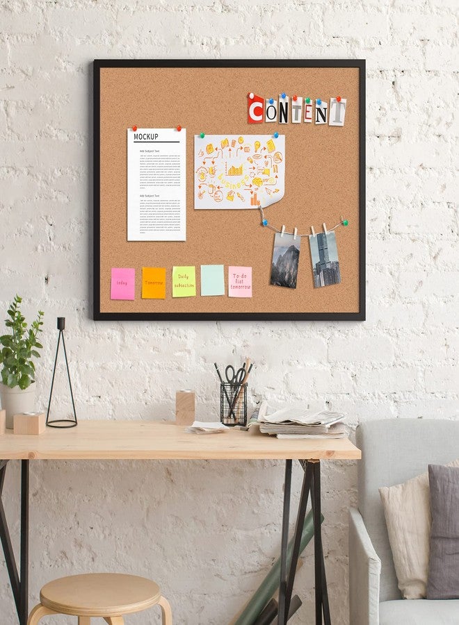 بورد 2 باي لوحة إعلانات من الفلين من Board2by، مقاس 20 × 30 بوصة، إطار خشبي أسود، لوحة مكتبية جدارية من الفلين، لوحة إعلانات كبيرة مثبتة على الحائط مع 16 دبوسًا للمدرسة والمنزل والمكتب - Image 2
