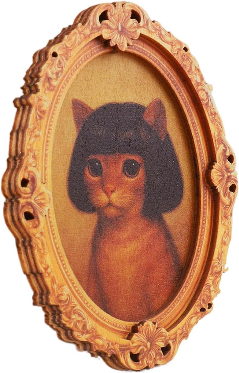 Vintage Wooden Magnets, Cat Theme Decor, Frame with Strong Hold, Classic Wood Magnetic Picture, Retro Style Magnet with Artistic Design, Home Decoration Classroom Locker 3.54x2.83x0.28inches - Image 1