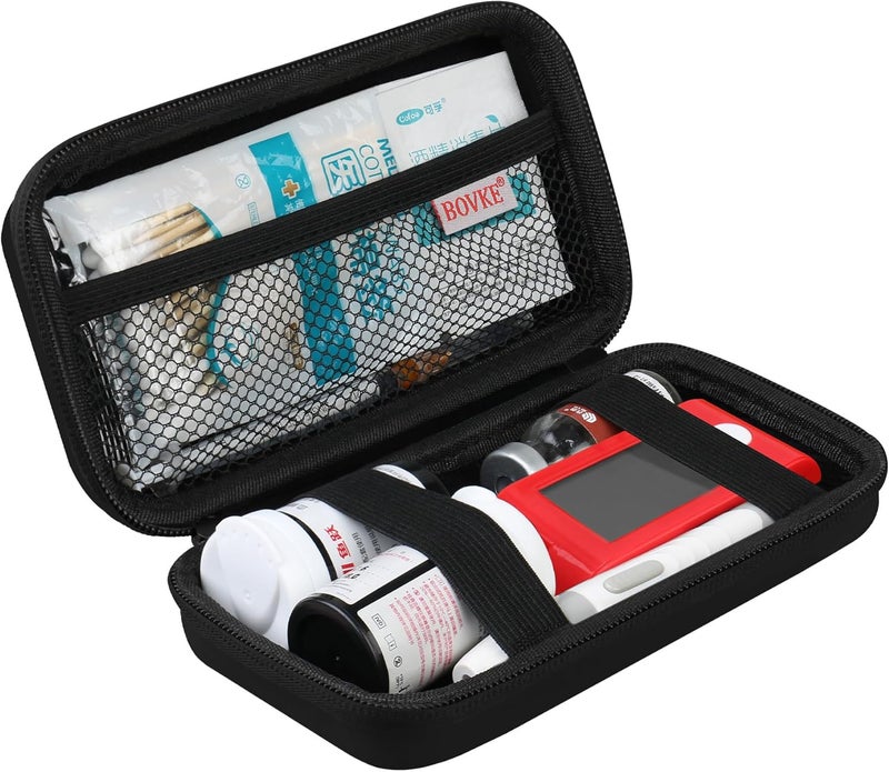 BOVKE Diabetic Supplies Case, Diabetes Travel Bag for Testing Kit, Blood Glucose Monitor Meters, Test Strips, Medication, Lancets, Needles, Syringes and Other Diabetic Supplies, Black