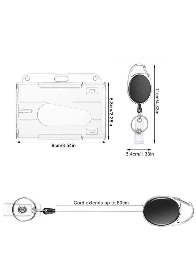 GUSGU 2 Pack Hard Plastic Badge Holders with Heavy Duty Badge Reels,Transparent Thumb Slot PC Hard Plastic Card Protector for Nurse Doctor Teacher Office School Hospitl Credit Card Key(Horizontal) - Image 2