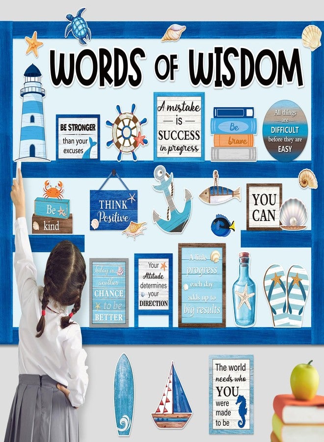 Mooliwe 57 Pcs Nautical Bulletin Board Set Inspirational Ocean Bulletin Board Decoration Positive Cutout Classroom Decoration for School Office Home Teacher Classroom Wall Supplies - Image 2