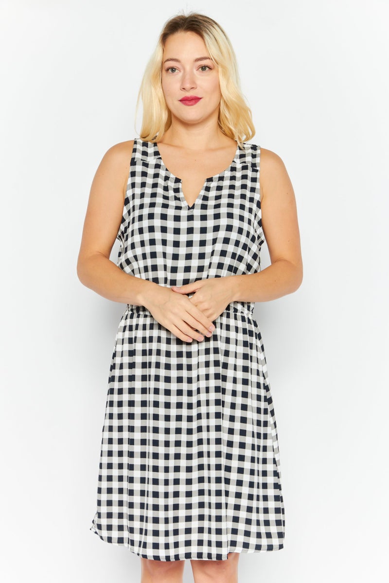 41 Hawthorn Women Checkered Midi Casual Dress, Black - Image 1