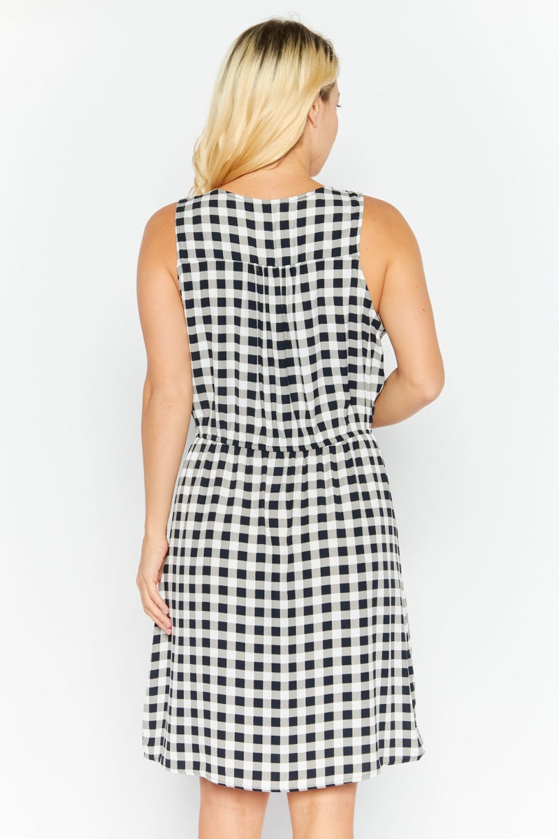 41 Hawthorn Women Checkered Midi Casual Dress, Black - Image 4