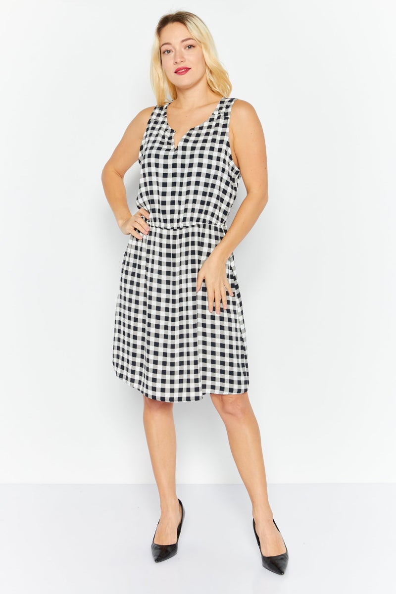 41 Hawthorn Women Checkered Midi Casual Dress, Black - Image 2
