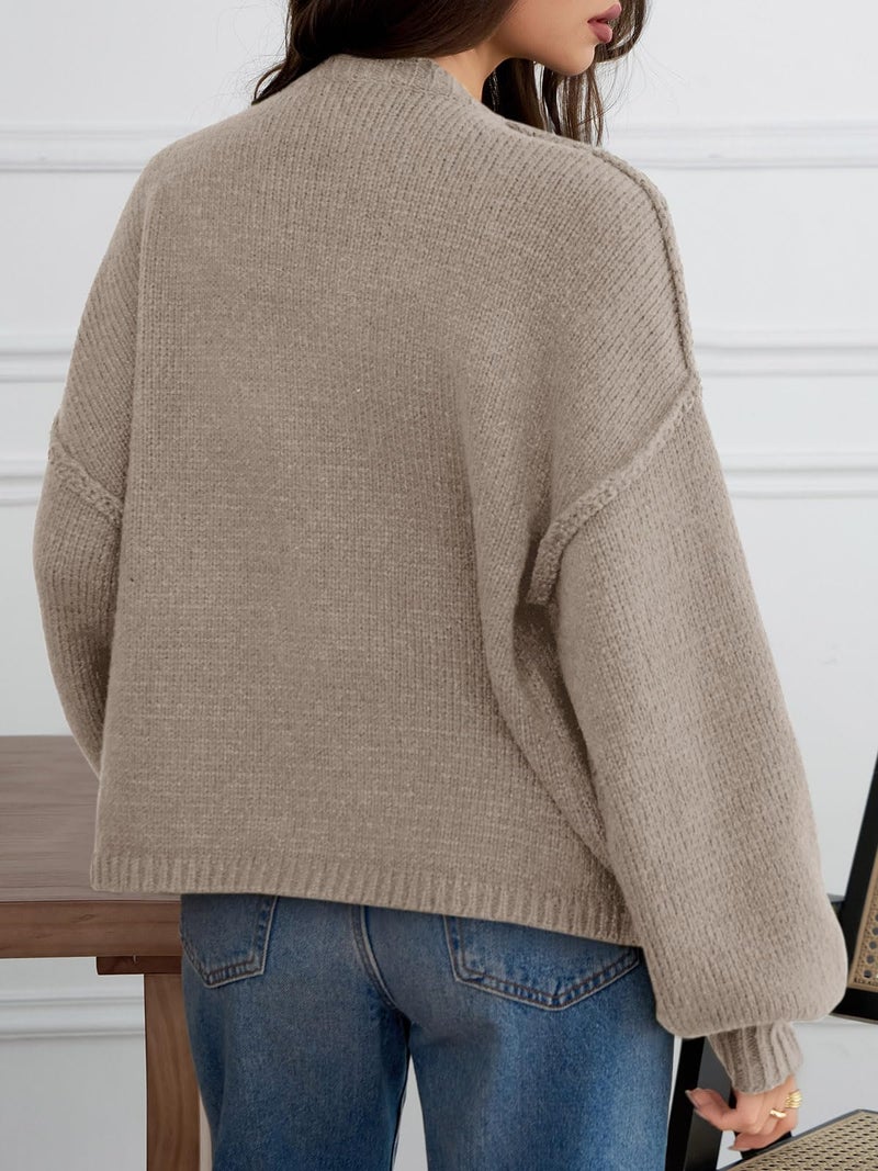 Saodimallsu Womens Oversized Cardigans Button Up Long Lantern Sleeve Chunky Knit Casual Soft Fall Sweater Coats Khaki - Image 5