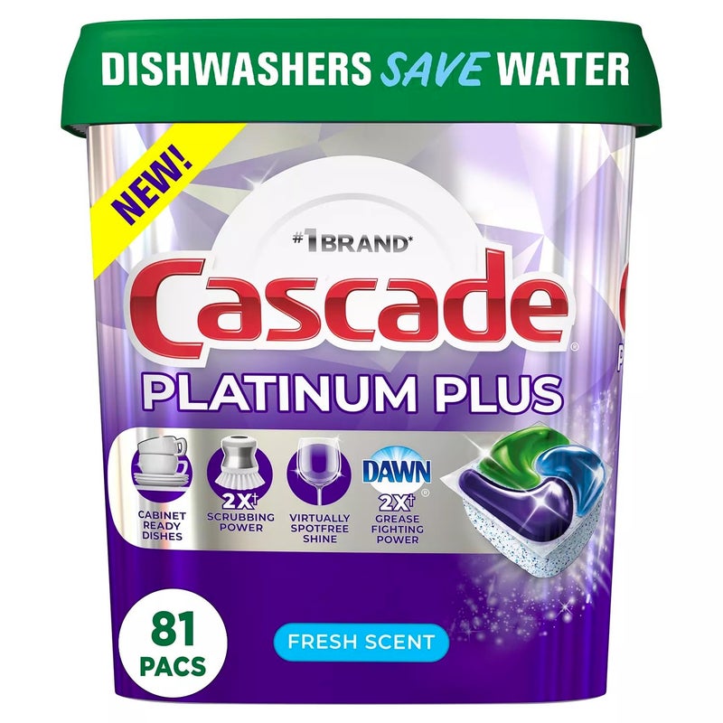 Cascade Platinum Plus ActionPacs Dishwasher Detergent Pods, Fresh Scent (81 Ct) - Image 1