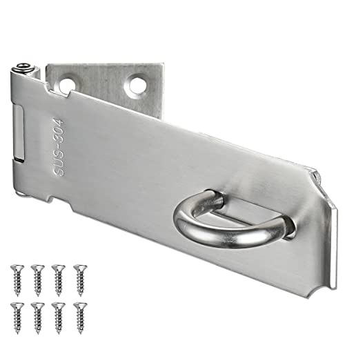 JQK Door Hasp Latch Lock, 5 Inch 304 Stainless Steel Safety Packlock Clasp Thickness 1.9 mm, Brushed Steel, DL130-BN - Image 1