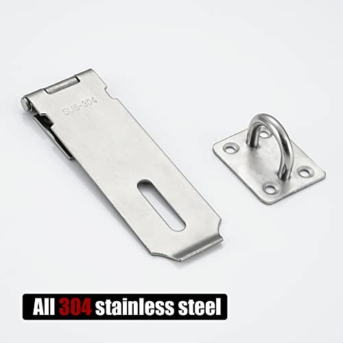 JQK Door Hasp Latch Lock, 5 Inch 304 Stainless Steel Safety Packlock Clasp Thickness 1.9 mm, Brushed Steel, DL130-BN - Image 4