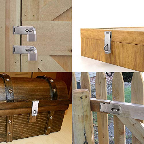 JQK Door Hasp Latch Lock, 5 Inch 304 Stainless Steel Safety Packlock Clasp Thickness 1.9 mm, Brushed Steel, DL130-BN - Image 3
