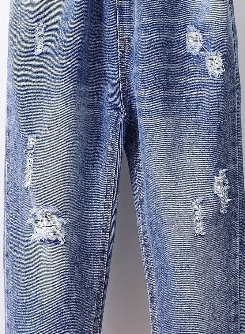 Girls Ripped Elastic Waist Jeans  - Image 3