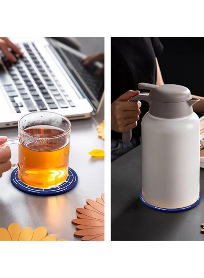 Urbane Home Urbane Home 6 Pcs Anti-Skid Tea Coaster with Holder - Silicone Round Tea Cup & Water Glass Cover Top Lid for Teapoy - Navy Blue&White  - Image 5