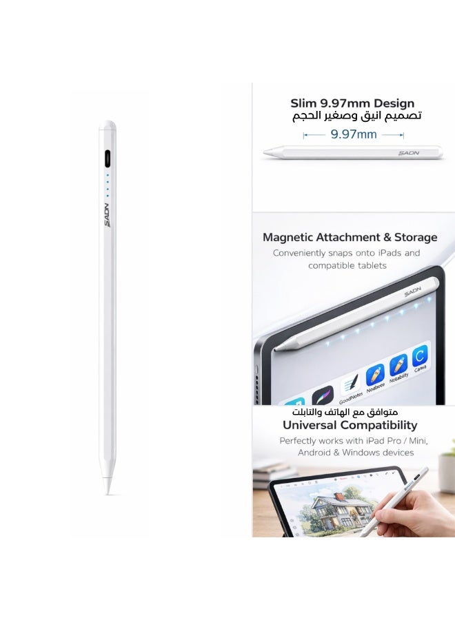 SADN Stylus Pen for iPad Pencil 2nd Generation with Tilt Sensitivity & Compatible with iPad Pro Gen, iPad Air 4th/5th Gen, iPad Mini 6th – Active Pen White - Image 2