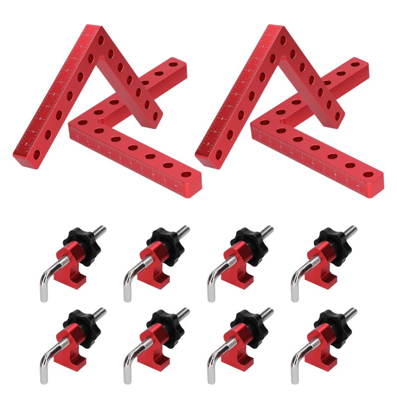 L-shaped Auxiliary Fixture 12pcs 140mm Set: Premium Rust-proof Aluminum Alloy - Double-sided Inch Metric Scales Right Angle Positioner for Woodworking, Furniture Assembly, DIY Projects - Image 1