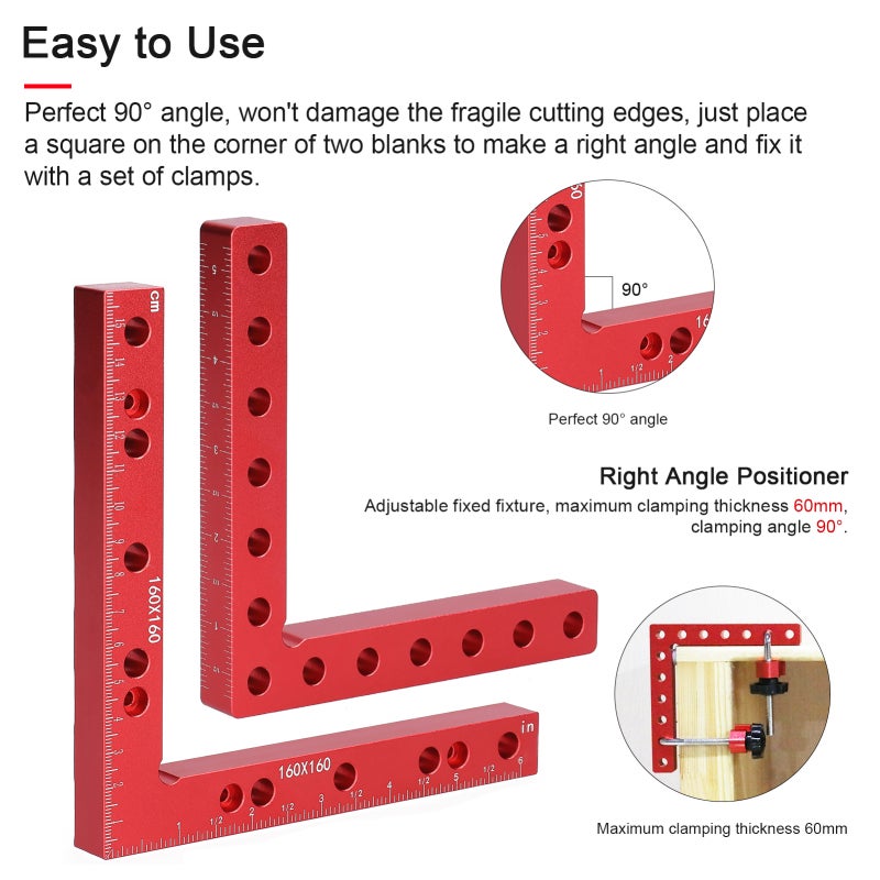 L-shaped Auxiliary Fixture 12pcs 140mm Set: Premium Rust-proof Aluminum Alloy - Double-sided Inch Metric Scales Right Angle Positioner for Woodworking, Furniture Assembly, DIY Projects - Image 3