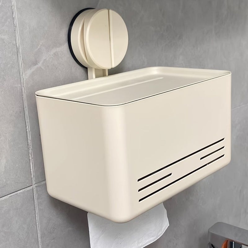 حامل مناشف ورقية أبيض فردي حامل فرشاة مرحاض مثبت على الحائط بكأس شفط - Image 2