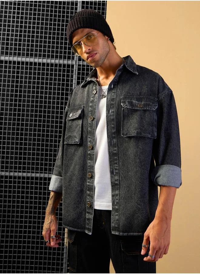 ماسكلن ساسافراس Washed Denim Oversized Shacket