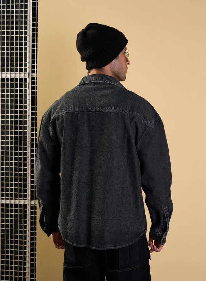 Mascln Sassafras Washed Denim Oversized Shacket by Styli