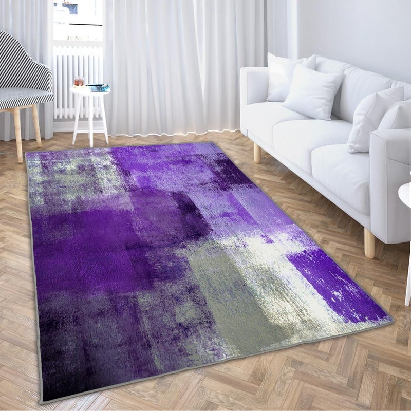 LOKMU Non-Slip Area Rugs Purple and Grey Abstract Art Home Decor Rugs Carpet for Classroom Living Room Bedroom Dining Kindergarten Room 5'x7' - Image 1
