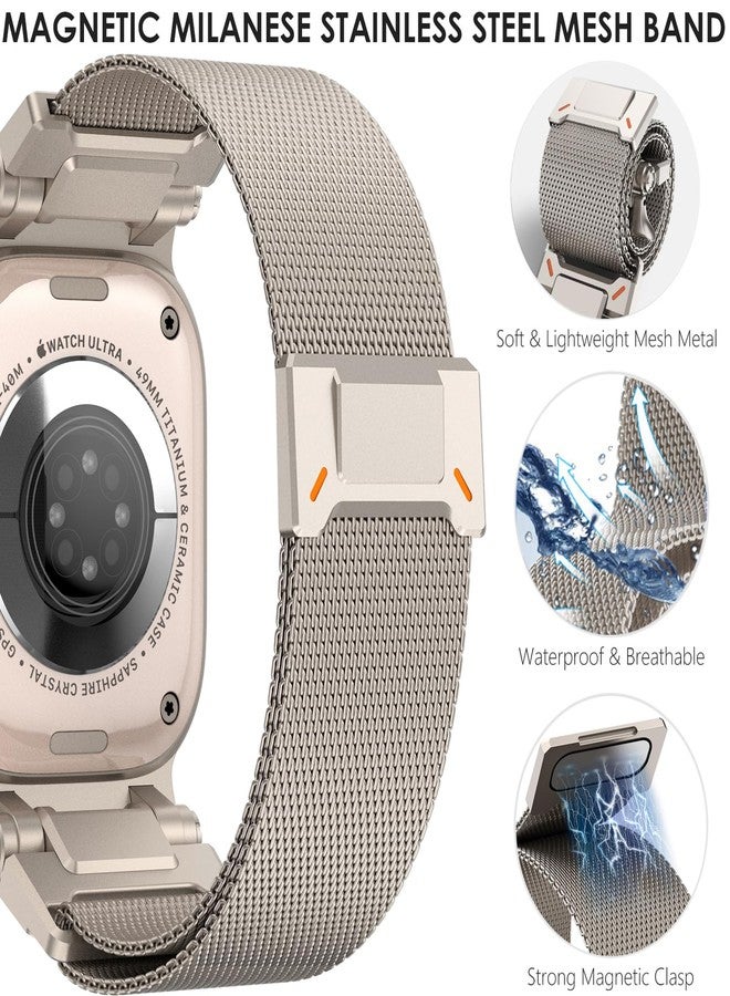 WINGLE Milanese Loop for Apple Watch Band Ultra 3/2/1 Band 49mm Series 11 10 46mm 45mm 44mm 42mm SE 3/2/1 9 8 7 6 5 4 3 Men, Magnetic Mesh Stainless Steel Metal Connector iWatch Strap, Titanium - Image 4