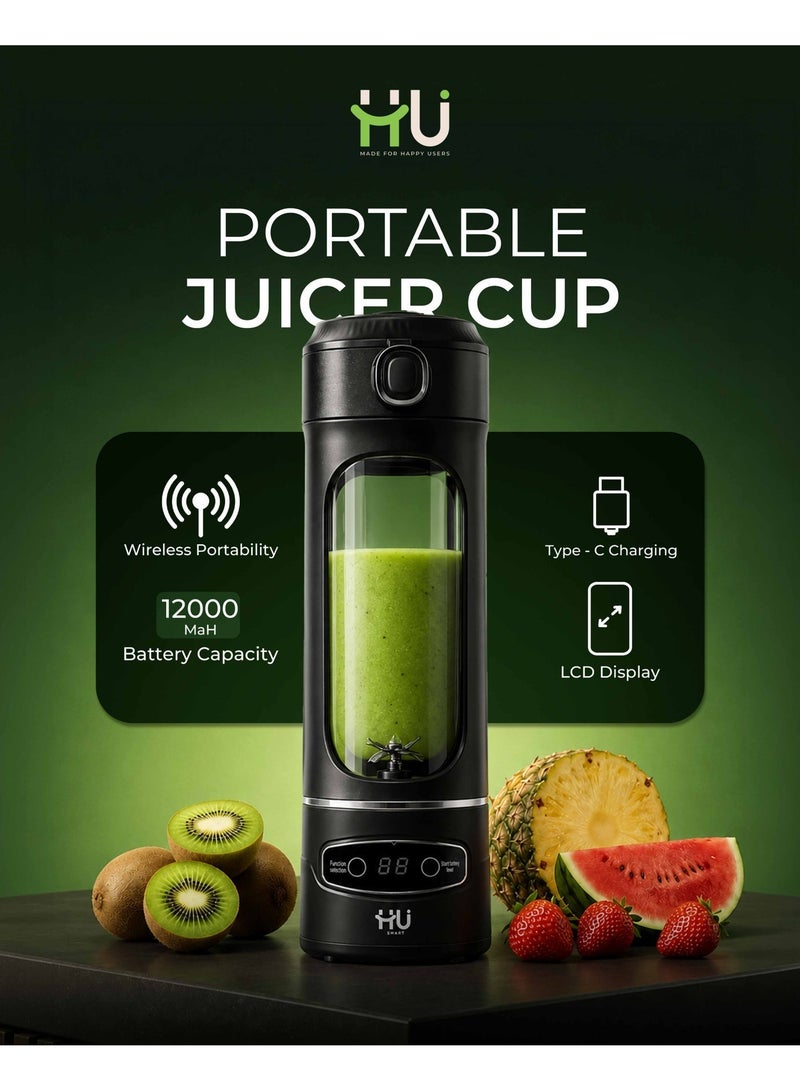 H U كوب عصارة محمول 600 مل - خلاط لاسلكي مع شاشة LCD، شحن Type-C، بطارية 1200 مللي أمبير، صانع سموذي قابل لإعادة الشحن للسفر والمنزل - أسود & خلاط عصير محمول USB 500 مل - صانع سموذي قابل لإعادة الشحن بقوة 50 واط، خلاط شخصي مدمج للفواكه، المشروبات المخفوقة ومشروبات اللياقة البدنية - Image 2