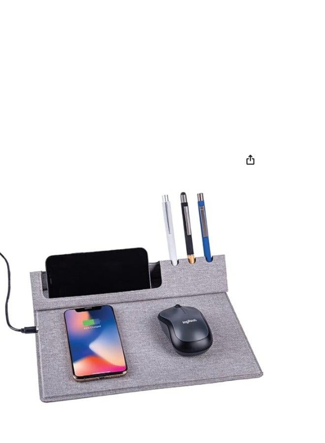 Vitacelli Mouse pad, Wireless charger mouse pad & Desk organizer mouse pad - 3 in 1 tech gifts for men with elegant fabric and premium look 