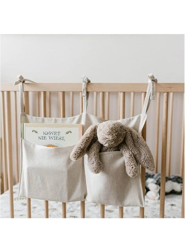 Linen Baby Bedside Hanging Storage Bag,2 Pockets Organizer for Baby Cribs and Toys - Image 1