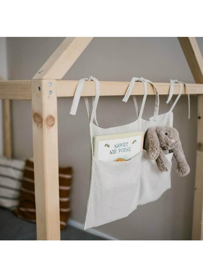 Linen Baby Bedside Hanging Storage Bag,2 Pockets Organizer for Baby Cribs and Toys - Image 3