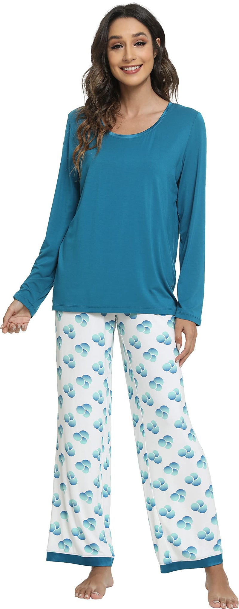 GYS Viscose from Bamboo Womens Pajama Sets Super Soft Long Sleeve Sleepwear Comfy Winter Pjs Sets S4X BlueBubble Large