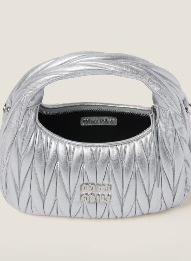 Miu Miu MIU Wander Matelasse Nappa Sheepskin Hobo Mini Women's Handbag, Half Moon Bag, Women's Crossbody Bag  - Image 5