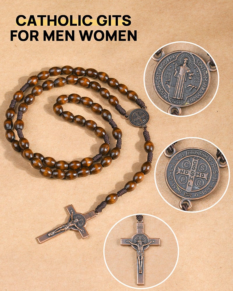 JUXINGDAZYF Rosary Beads Handmade Wooden Rosarios Catolicos Metal Cross For Catholic Or Christian Giftï¼ˆWoven Coffee Colorï¼‰ - Image 3