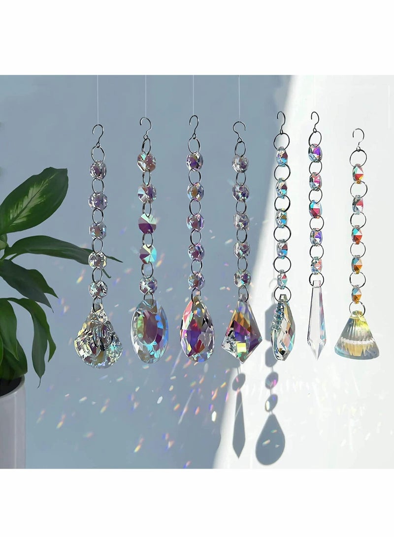 Excefore Sun Catchers with Crystals, 7 Pcs Hanging Crystals Suncatchers for Windows, Colored Crystals Prisms Glass Pendant Suncatchers Beads for Chandeliers, Garden, Tree Decoration  - Image 5