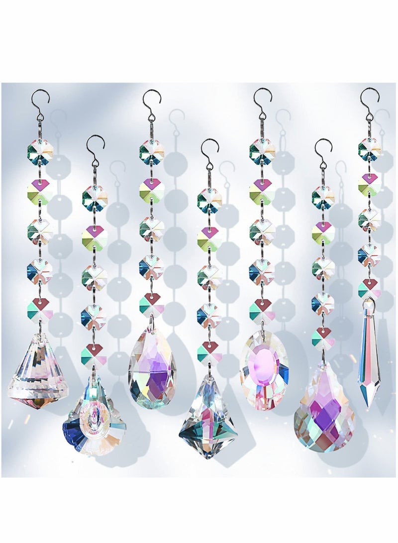 Excefore Sun Catchers with Crystals, 7 Pcs Hanging Crystals Suncatchers for Windows, Colored Crystals Prisms Glass Pendant Suncatchers Beads for Chandeliers, Garden, Tree Decoration  - Image 1