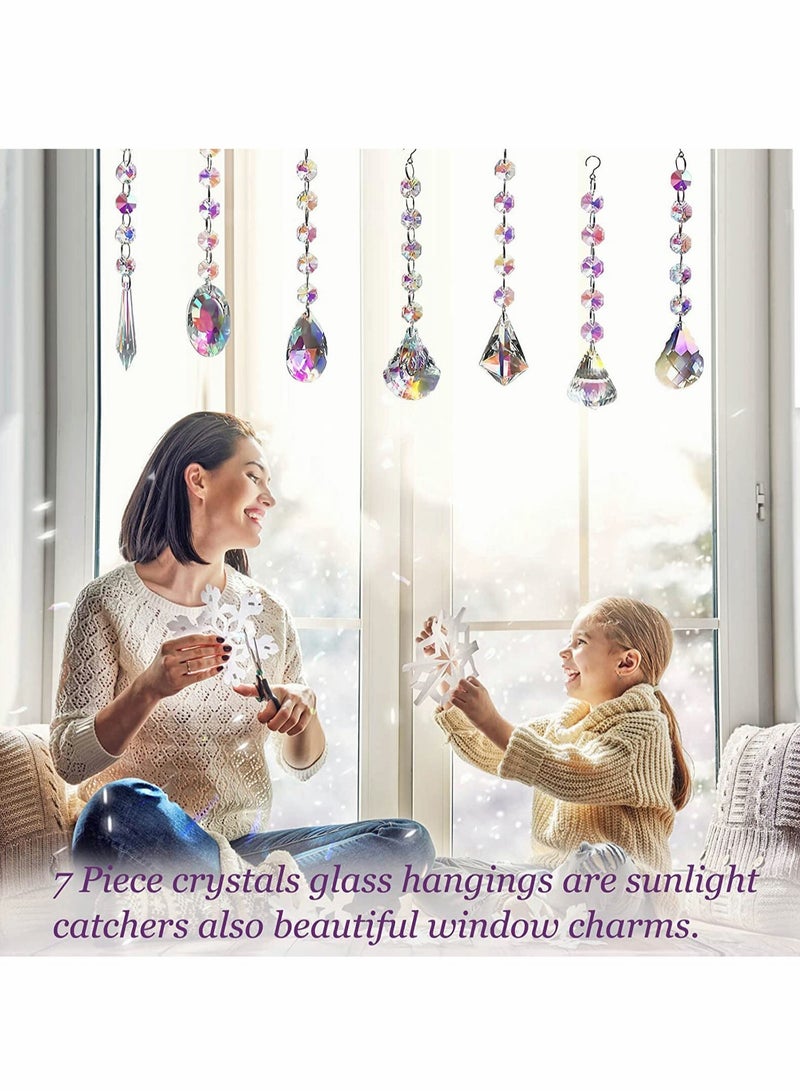 Excefore Sun Catchers with Crystals, 7 Pcs Hanging Crystals Suncatchers for Windows, Colored Crystals Prisms Glass Pendant Suncatchers Beads for Chandeliers, Garden, Tree Decoration  - Image 2