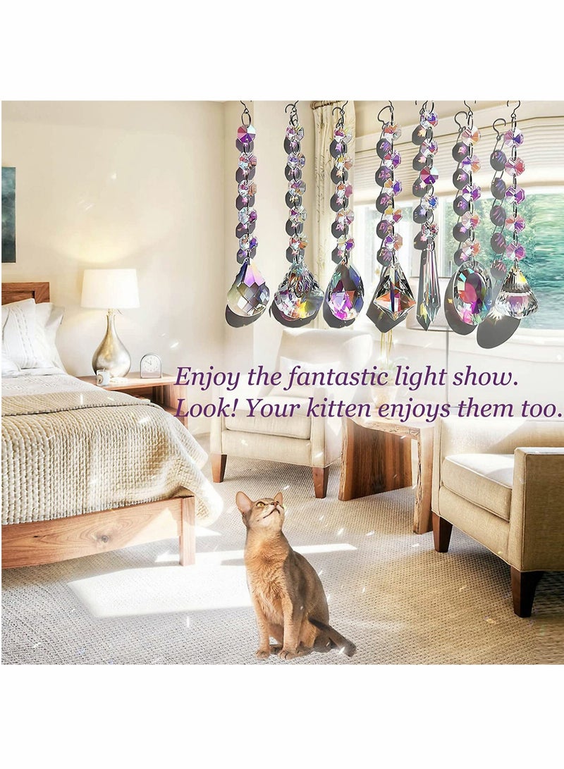 Excefore Sun Catchers with Crystals, 7 Pcs Hanging Crystals Suncatchers for Windows, Colored Crystals Prisms Glass Pendant Suncatchers Beads for Chandeliers, Garden, Tree Decoration  - Image 3
