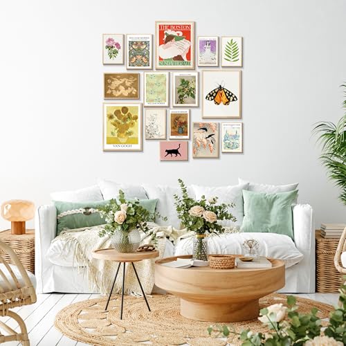 LANCHI95 15PCS Vintage Wall Art Prints, Eclectic Wall Prints for Bedroom, Cottagecore Dorm Home Decor, Aesthetic Floral Nature Art Prints - UNFRAMED (Eclectic 14) - Image 3