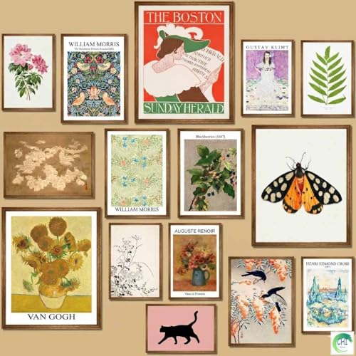 LANCHI95 15PCS Vintage Wall Art Prints, Eclectic Wall Prints for Bedroom, Cottagecore Dorm Home Decor, Aesthetic Floral Nature Art Prints - UNFRAMED (Eclectic 14) - Image 1