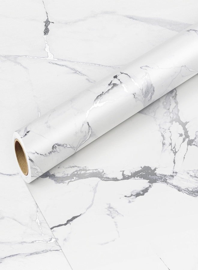 Decotalk 30"x120" White Marble Countertop Contact Paper for Countertops Silver Marble Contact Paper Peel and Stick Countertops Vinyl Wrap White Kitchen Counter Top Waterproof Removable Wallpaper Matte - Image 2
