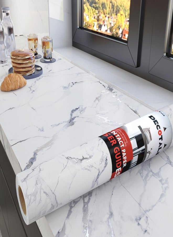 Decotalk 30"x120" White Marble Countertop Contact Paper for Countertops Silver Marble Contact Paper Peel and Stick Countertops Vinyl Wrap White Kitchen Counter Top Waterproof Removable Wallpaper Matte - Image 1
