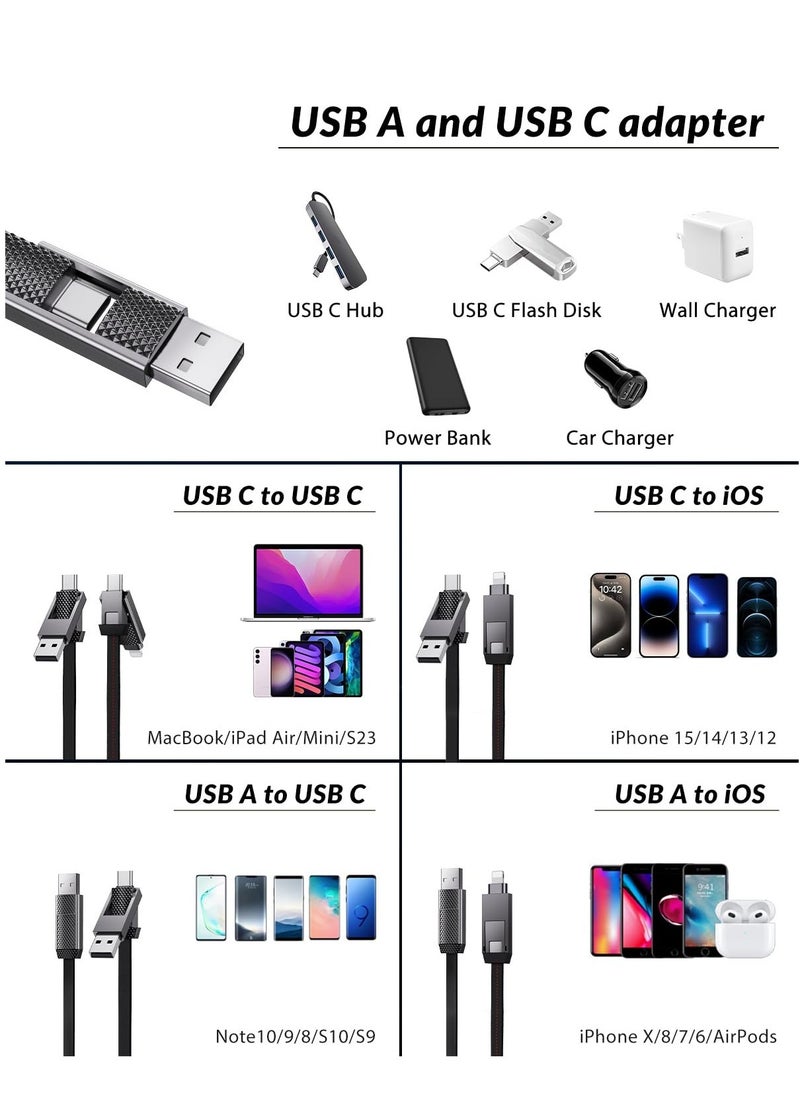 Excefore - 4 in 1 Charging Cable, USB A to USB C to Lightning Cable 4ft, 60W Fast Charging & Data Transfer, Travel Charger for Multiple Devices, All in One Multi Charger Cord for iPhone 15 Pro Max iPad - Image 1