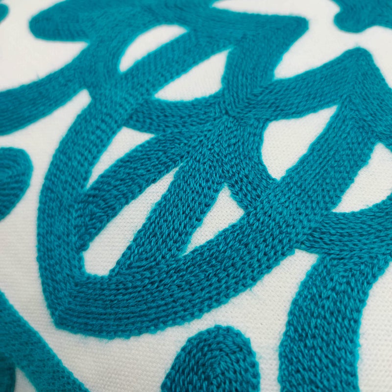 Alysheer Embroidered Decorative Throw Pillow Covers 18"x18" Set of 2 Pieces, Boho Classic Mandala Knit Pattern, Durable 100% Cotton Canvas Cushion Cases for Sofa Couch Living Room Gifts (Teal Blue) - Image 2