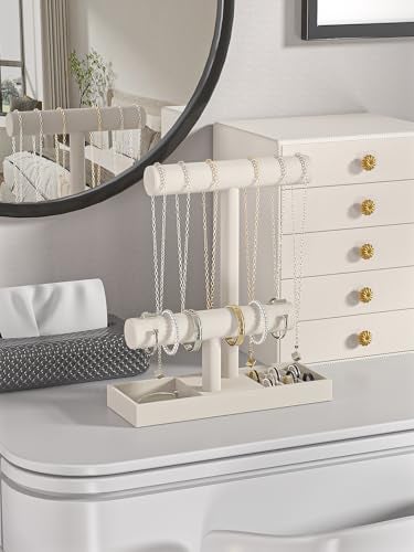 Ausalivan Bracelet and Necklace HolderVelvet Jewelry Necklace Display Organizer Standbracelet Holder for SellingBracelet and Necklace Storage Tree Style 2Beige - Image 3
