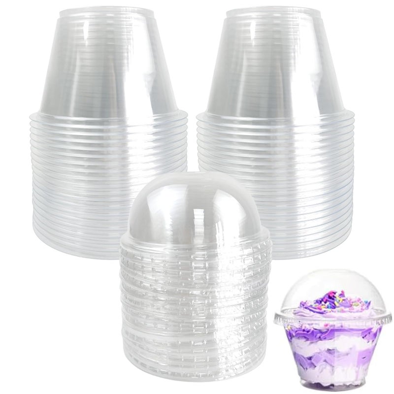 100 Pack Disposable Clear Plastic Cups Icecream Cups with Dome Lids 180ml6oz PET Sundae Dessert Cups for Iced Coffee Cold Drinks Frozen Yogut Fruits Jello Snacks Bubble Boba Tea Juice Milkshake