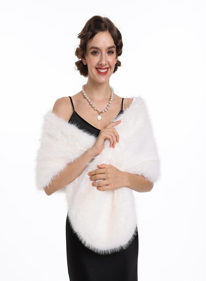 SAFERIN Women Luxurious Large Winter Faux Fur Scarf Wrap Collar Shrug for Lady Poncho Wedding Dinner Party (Shawl-Soild White) - Image 1