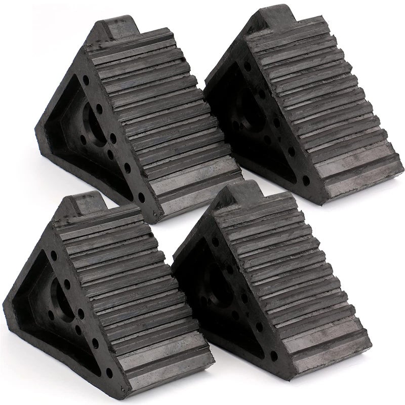 Fasmov 2 Pack Solid Rubber Heavy Duty Wheel Chock Ergonomic Carry Handles Premium Chock for Car Travel Trailers RV Truck and ATV