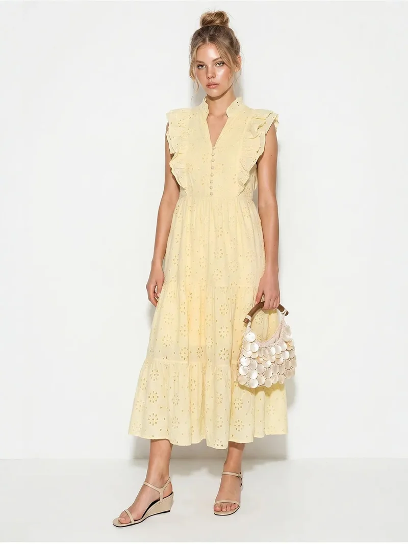 Bianco Lucci LUCCI Embroidered Cotton-Blend Midi Dress